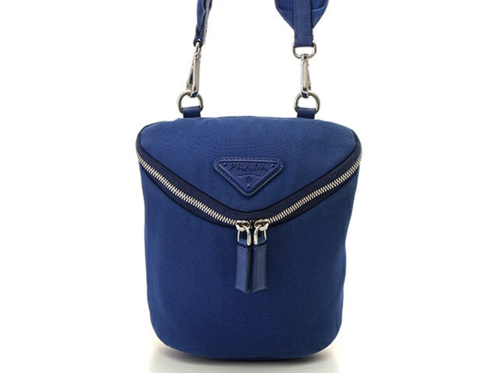 Prada Hobo Bag Blue Canvas Saffiano